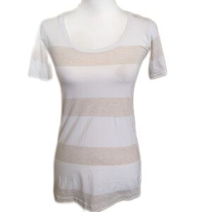Lululemon Athletica cream & tan striped tee t-shirt, scoop neck, small